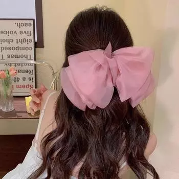 New Sweet Mesh Thin Gauze Big Bow Hair Claw Clip Women s Bow Spring Clip Headwear Accessories