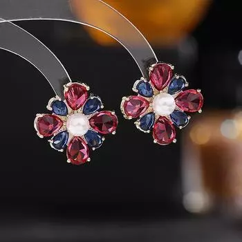New sweet personalized earrings slightly inlaid with colored zircon pearl s925 silver needle exquisite flower fashion stud earrings