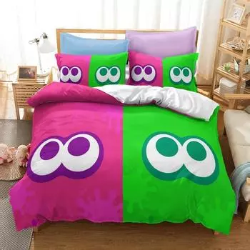 New Switch Game Splatoon 2 3d Bedding Set Cartoon Bed Linen Set Bedclothes Duvet Cover Set Pillowcase Twin Full Queen King Size EU Single 135x200cm