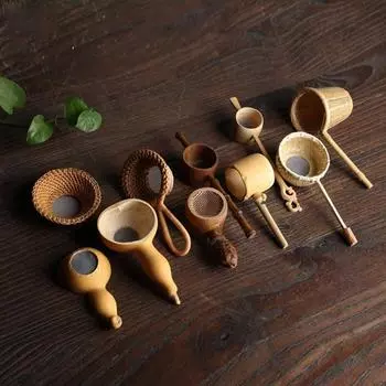 New Tea Strainers Bamboo Rattan Gourd Shaped Tea Leaves Funnel for Tea Table Decor Tea Ceremony Accessories