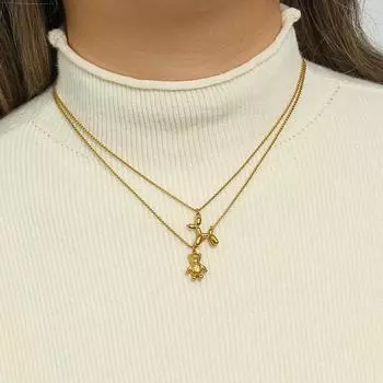 New temperament simple balloon puppy pendant titanium steel plated 18K gold cute three-dimensional animal pendant necklace