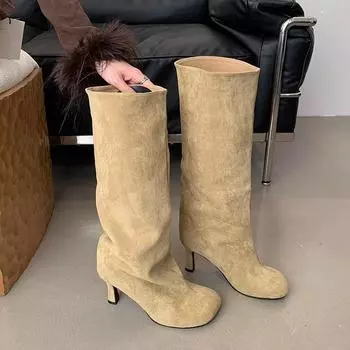 New temperament simple fine high heel round head fashion high boots commuting solid color sleeve boots children 35