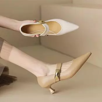 New Temperament Women Shoes Pointed Shallow Cut Single Shoes for Women Fashion Metal Decorative Slim Heels Women Shoes 35