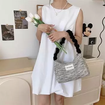 New textured canvas shoulder bag pleated retro underarm bag portable shopping bag literary women s tote bag