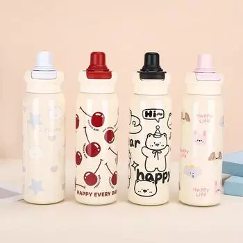 Новая термокружка для девочек, большая емкость, высокий уровень внешнего вида, соломенная кружка для средней школы, специальный двойной горшок для питья 620ml