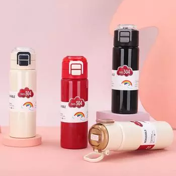 New Thermos Cup New Stainless Steel Male and Female Students Large Capacity Bouncing Cup Hand In Hand To Carry Double Drinking Cups 500ml