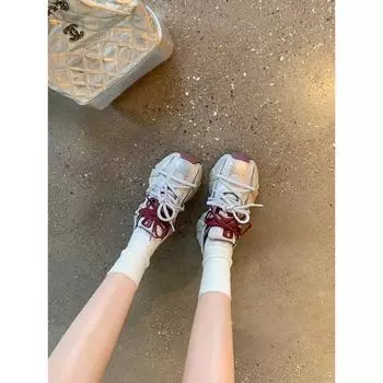 New thick-soled color matching strap dad shoes women s small height-increasing casual sports shoes 35