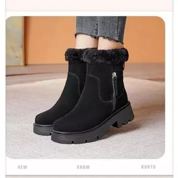 New thick-soled heightened velvet snow boots women s 2024 winter versatile non-slip thickened cold-proof cotton shoes women s Martin boots 35 чёрный