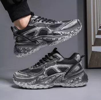 New thick-soled heightening casual shoes, fashionable and versatile live broadcast explosion, soft-soled dad retro, dirty and comfortable men s trendy 39 чёрный