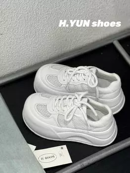 New thick-soled lightweight breathable single-mesh shoes women s board shoes round head leather comfortable 258 35 белый