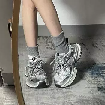 New thick-soled silver dad shoes, male and female couples to increase orgasm, summer high-end versatile sports shoes 35