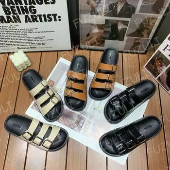 New thick-soled slippers women s summer fashion outside cool slippers three-breasted Internet celebrity sweet wind beach sandals 36 чёрный