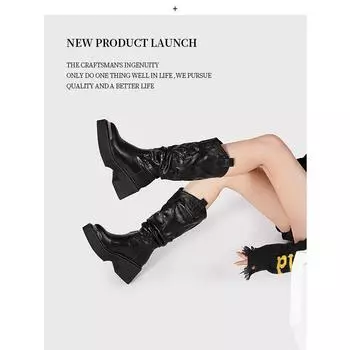 New thick-soled stacking boots women s embroidered metal heightening boots small thick-soled knight boots 35