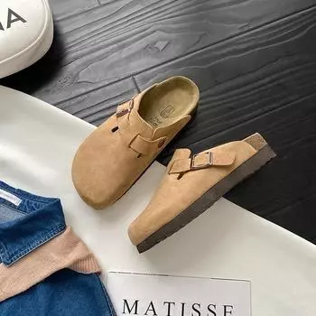 ~ New thick-soled women s half-drag women s spring retro one-pedal bag head slippers 35