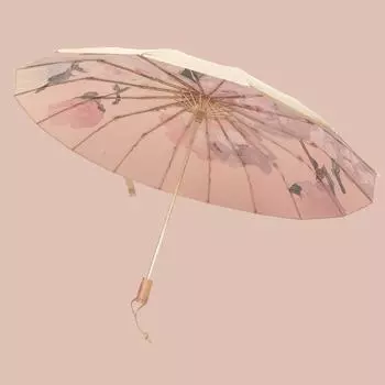 New three-fold 16-bone titanium light luxury hand-opened weather and rain parasol plus umbrella