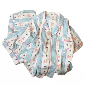 Новый комплект из трех предметов женской пижамы с короткими рукавами, комплект домашней одежды для девочек, хлопковая облачная новая пижама, простая ветровая пижама, домашняя одежда M