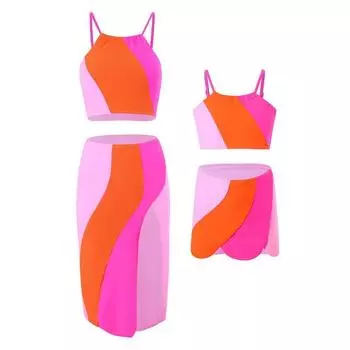 New three-piece swimsuit women s skirt 2025 nylon color matching split swimsuit 104