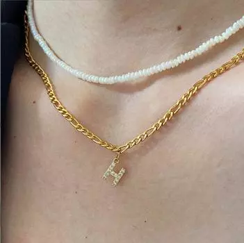 New three-to-one NK chain fashionable versatile necklace titanium steel 18K gold women s 26-letter stacked collarbone chain