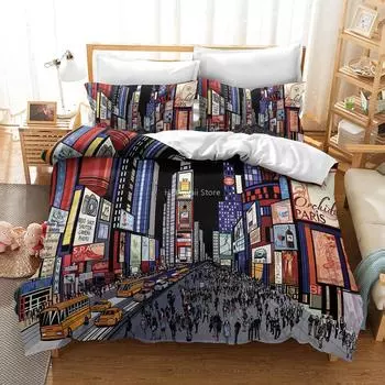 New Times Square 3d Street Hip Hop Graffiti Bedding Set Bed Linen Bedclothes Duvet Cover Pillowcase Twin Full Queen King Size 135x200cm