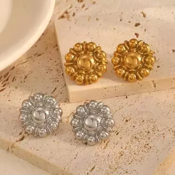 New titanium steel ball flower stud earrings women s simple niche versatile 18k gold stainless steel earrings earrings