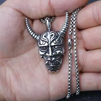 New Titanium Steel Prajna Mask Pendant Necklace Punk Trendy Men s Pendant ,A Gift for My Boyfriend 3.7*5CM
