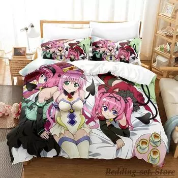 New To Love Ru Bedding Set Single Twin Full Queen King Size Bed Set Adult Kid Bedroom Duvetcover Sets Anime parure de lit Bed 70x133cm 2pcs