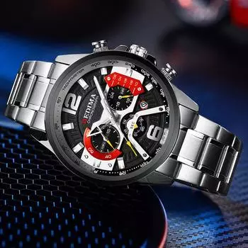 Новые роскошные мужские часы с календарем из нержавеющей стали, водонепроницаемые кварцевые многофункциональные спортивные часы, деловые часы