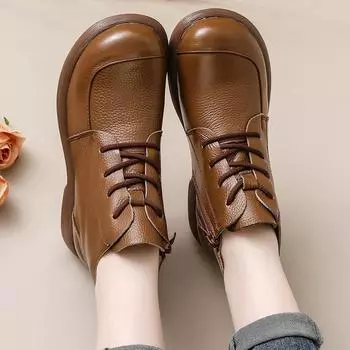 New Top quality real leather boots women s winter plush snow shoes woman warm fur lined ankle boots lace up zipper booties 2024 35