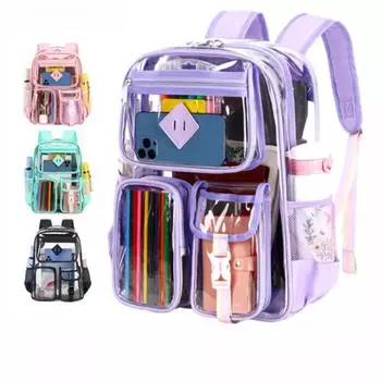 Новый прозрачный рюкзак, водонепроницаемый, большой емкости, рюкзак для начальной школы, рюкзак для студентов, нейлоновая сумка для девочек и мальчиков розовый