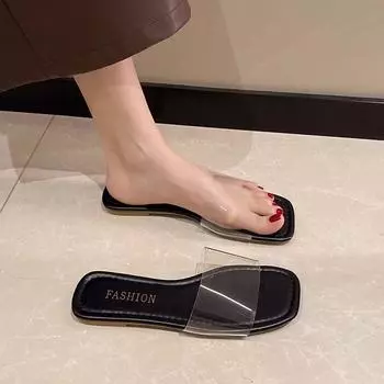 New transparent slippers women s summer outer wear new fashionable versatile flat bottom non-slip sandals fairy 35 чёрный