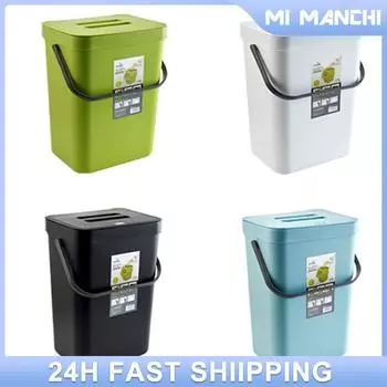 New Trash Can With Lid Wall Mounted Sanitary Bucket Kitchen Cabinet Door Hanging Plastic Waste Bin Storage Bucket Cleaning Tools чёрный