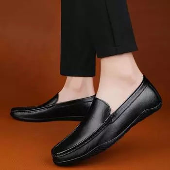 New Trend Casual Shoes Genuine Leather Slip on Mens Loafers Classic Men Shoes for Wedding Office Shoes Male Comfy Walking Shoe 37 чёрный