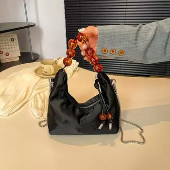 New Trend Fashion Flower Dumpling Bag Beaded Niche Portable Chain Single Shoulder Crossbody чёрный