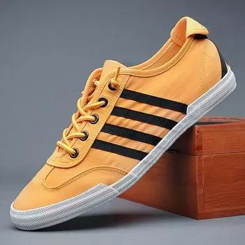 New Trend Men s Casual Sneakers Breathable Black Lace Up Mens Canvas Shoes Spring and Autumn Mens Flat Casual Shoes 6.5 бежевый