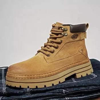 New Trend Snow Shoes Warm Plush Walking Boots Men s Suede Leather High Top Shoes Outdoor Fashion Sports Male Motorcycle Boots 39