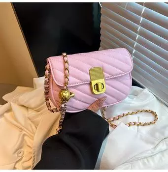 New trendy and popular retro diamond chain bag shoulder bag mobile phone small square bag розовый