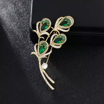 New trendy design sense, high-end Fengling retro brooch temperament elegant leaf corsage crystal pin with jewelry women