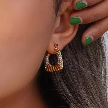 New trendy niche titanium steel plated 18K gold full diamond inlaid zircon trapezoidal earrings for women