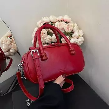 New trendy texture fashionable retro bowling versatile shoulder messenger bag summer red portable small square bag