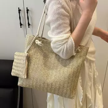 New Trendy Women s Bag Straw Woven Lace One-shoulder Tote Bag for Women Fresh and Literary Knitted Handbags for Women