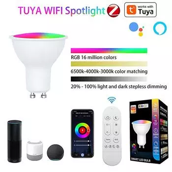 НОВАЯ Tuya Wifi Dimmable Lamp Cup Smart Bulb 5W RGB+WW+CW LED GU10 Spotlight с голосовым управлением для Alexa Google IFTTT 5w&Yes&WHITE