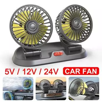 New USB 5V 12V 24V Car Fan Cooling Dual Head 2 Speeds 360 Degrees Adjustable Auto Cooler Air Fan Car Accessories Wind Regulation