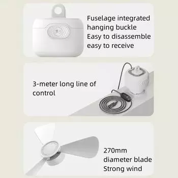 New USB Ceiling Fan 3 Gears Detachable Blade Portable Silent Indoor Cooling Outdoor Tent Camping Fan 3 Meter Line Control