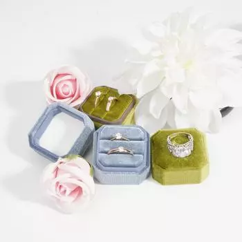 New Velvet Jewelry Box Octagonal Ring Box Double Ring Box Wedding Ring Box with Detachable Lid Jewelry Organizer Storage синий