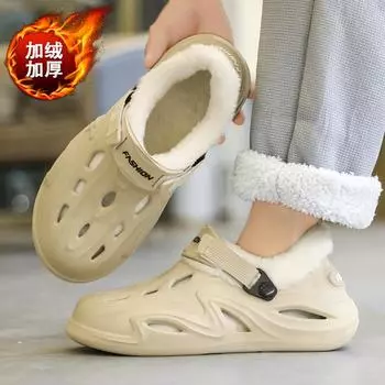 New velvet warm men s hole shoes autumn and winter platform casual couple home shoes cotton mop 36-37