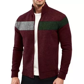 New Versatile Daily Business Spring And Autumn Men S Men S Standing Collar Long Sleeved Casual Outdoor Hoodie Jacquard Knitted Sweater S вино красного