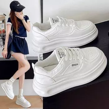 New versatile muffin little white shoes women s spring and autumn black and white thick baseplate shoes 2024 new heightening casual sports shoes 36 белый