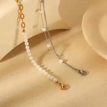 New versatile pearl bracelet does not fade women s summer senior sense 18K double-layer stainless steel bracelet bracelet