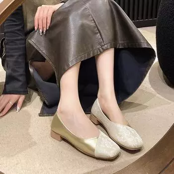New Versatile Women s Autumn Shoes Thick Heel Shallow Mouth High Heels Korean Style Mom Shoes Mid-high Heels Nana 35 зелёный