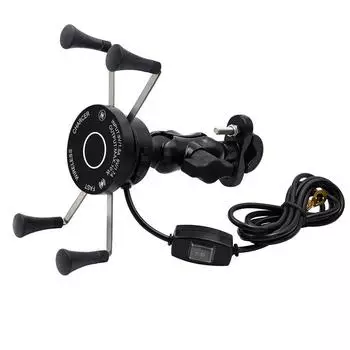 New version of motorcycle aluminumalloy wired + wireless fast charging mobile phone holder waterproof QC3.0 fast charging with power off switch